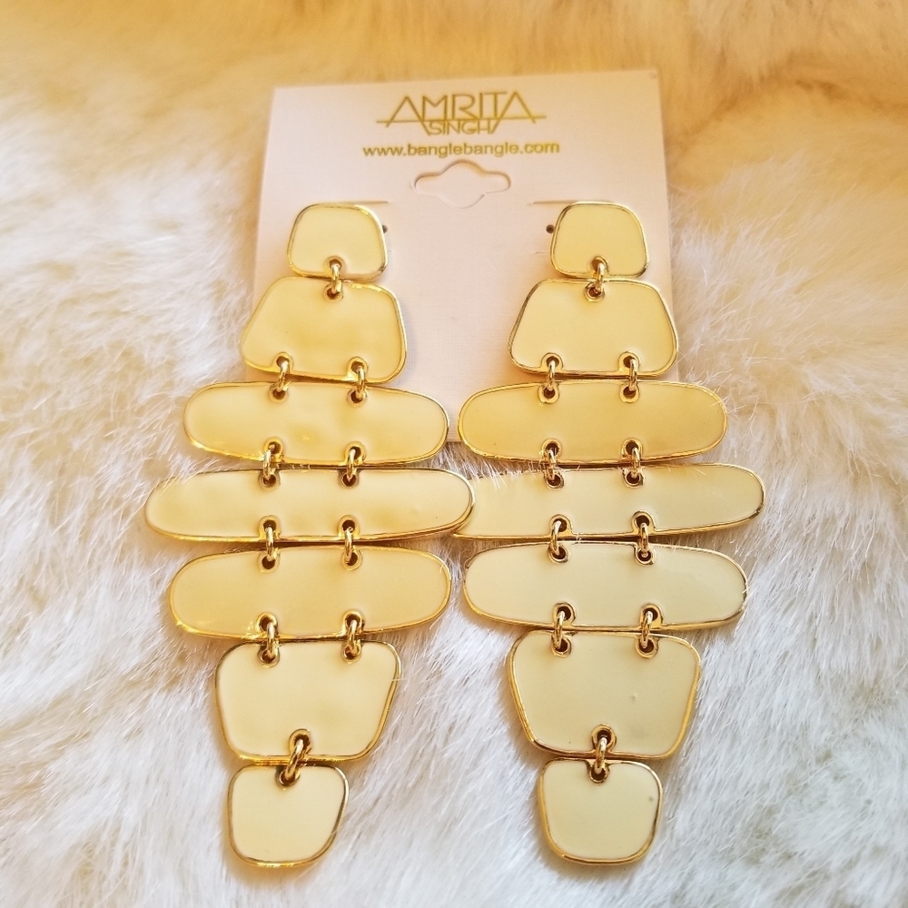 NWT Amrita Singh Ivory Goldtone Broome Street Gold Earrings - Picture 3 of 10